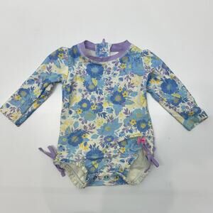 Ruffle Butts Flower Floral Long Sleeve Swimsuit Rash Guard Baby Girls 12-18M